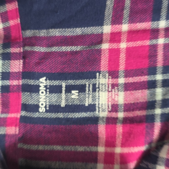 Sonoma Plaid Pj Shirt And Pants in Pink and Navy - Picture 2 of 3